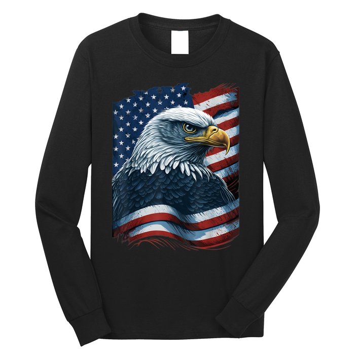 Bald Eagle Proud Patriotic American Us Flag 4th Of July Long Sleeve Shirt