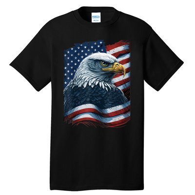 Bald Eagle Proud Patriotic American Us Flag 4th Of July Tall T-Shirt