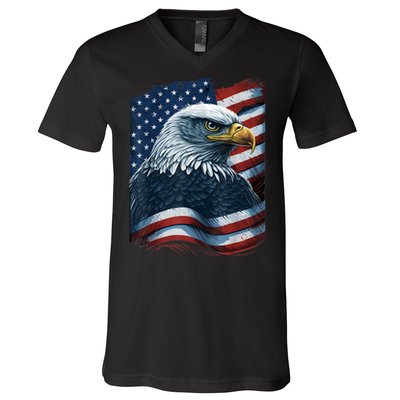 Bald Eagle Proud Patriotic American Us Flag 4th Of July V-Neck T-Shirt