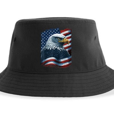 Bald Eagle Proud Patriotic American Us Flag 4th Of July Sustainable Bucket Hat