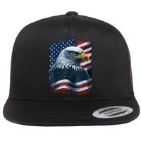 Bald Eagle Proud Patriotic American Us Flag 4th Of July Flat Bill Trucker Hat