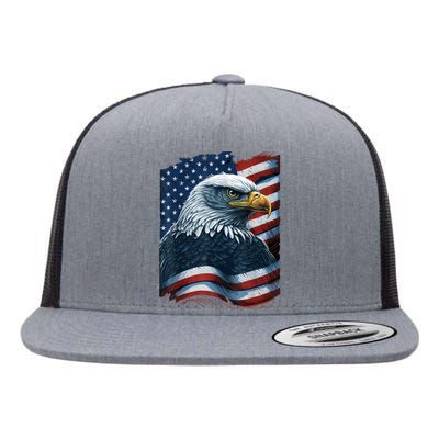 Bald Eagle Proud Patriotic American Us Flag 4th Of July Flat Bill Trucker Hat