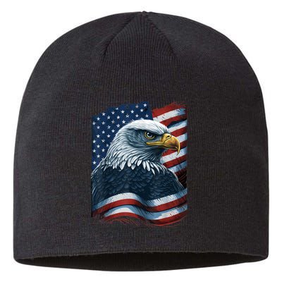 Bald Eagle Proud Patriotic American Us Flag 4th Of July Sustainable Beanie