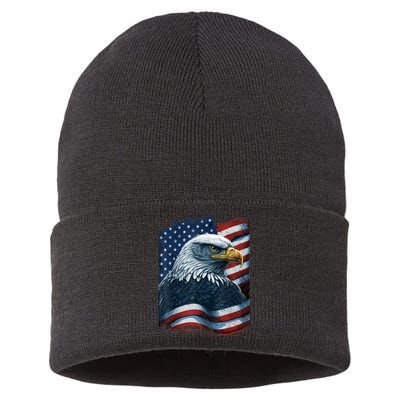 Bald Eagle Proud Patriotic American Us Flag 4th Of July Sustainable Knit Beanie