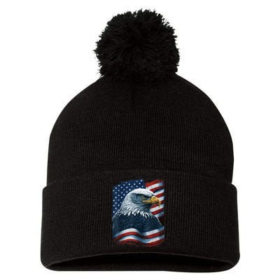 Bald Eagle Proud Patriotic American Us Flag 4th Of July Pom Pom 12in Knit Beanie