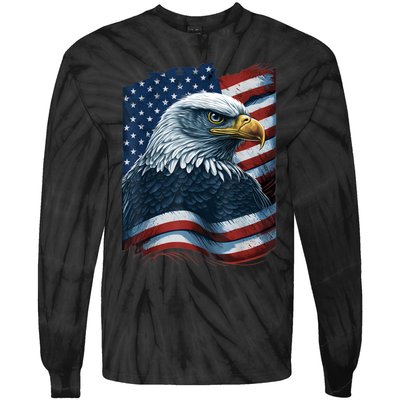 Bald Eagle Proud Patriotic American Us Flag 4th Of July Tie-Dye Long Sleeve Shirt