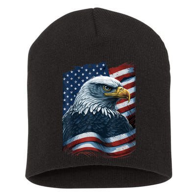 Bald Eagle Proud Patriotic American Us Flag 4th Of July Short Acrylic Beanie