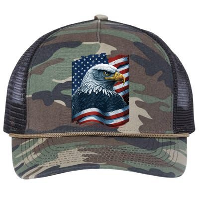 Bald Eagle Proud Patriotic American Us Flag 4th Of July Retro Rope Trucker Hat Cap