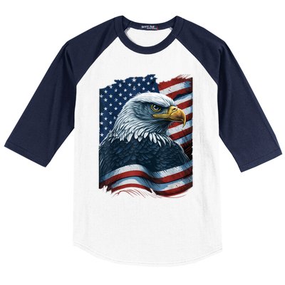 Bald Eagle Proud Patriotic American Us Flag 4th Of July Baseball Sleeve Shirt