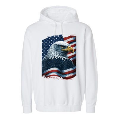 Bald Eagle Proud Patriotic American Us Flag 4th Of July Garment-Dyed Fleece Hoodie