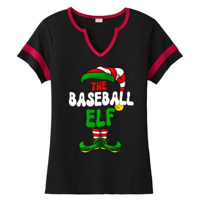 Baseball Elf Pajama Matching Group Christmas Holiday Ladies Halftime Notch Neck Tee