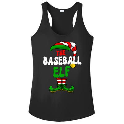 Baseball Elf Pajama Matching Group Christmas Holiday Ladies PosiCharge Competitor Racerback Tank