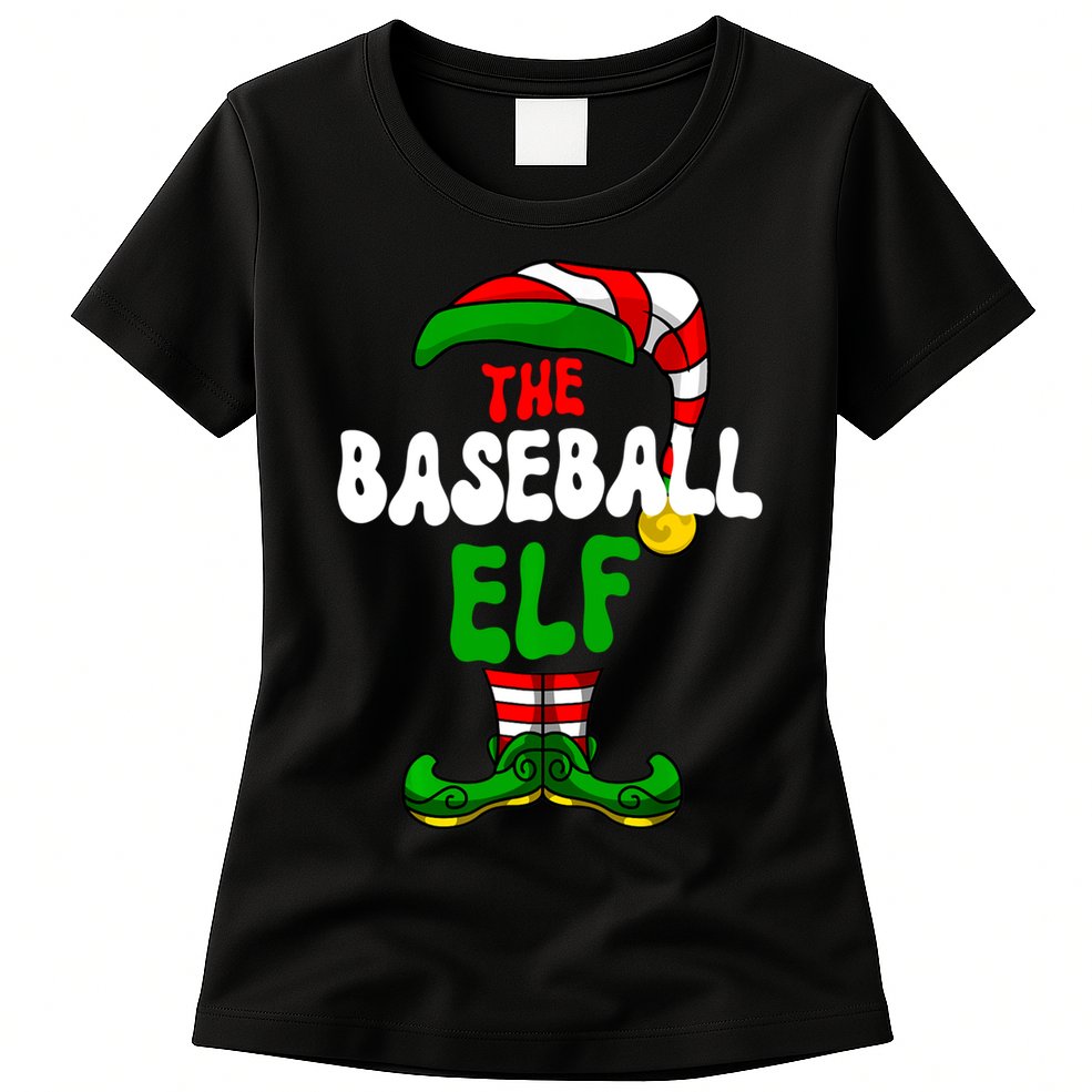 Baseball Elf Pajama Matching Group Christmas Holiday Womens T-Shirt