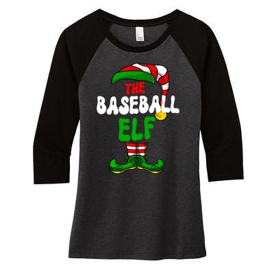 Baseball Elf Pajama Matching Group Christmas Holiday Women's Tri-Blend 3/4-Sleeve Raglan Shirt