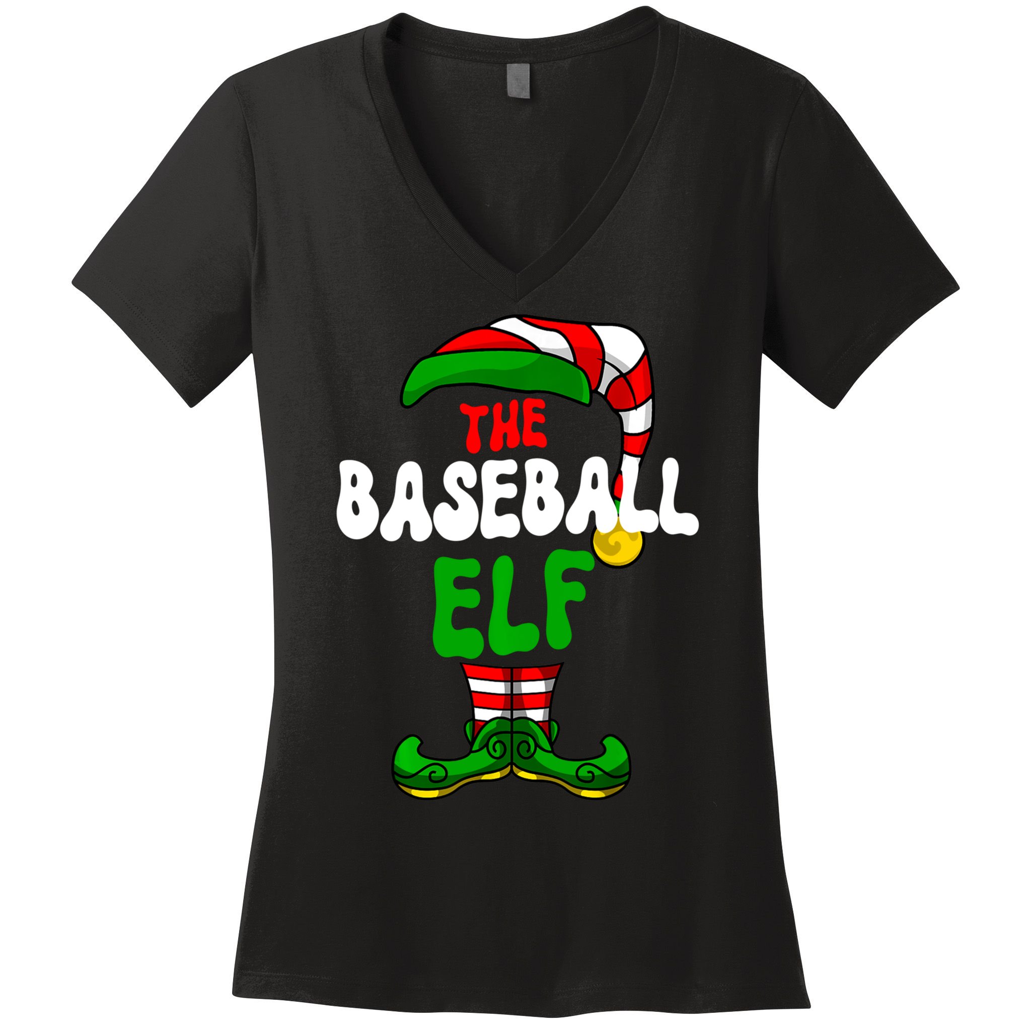 Baseball Elf Pajama Matching Group Christmas Holiday Women's V-Neck T-Shirt