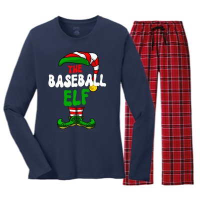 Baseball Elf Pajama Matching Group Christmas Holiday Women's Long Sleeve Flannel Pajama Set 