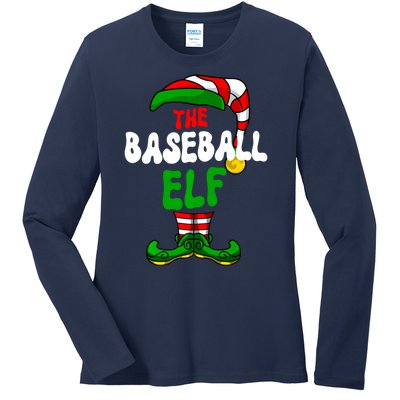 Baseball Elf Pajama Matching Group Christmas Holiday Ladies Long Sleeve Shirt