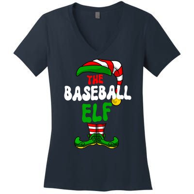 Baseball Elf Pajama Matching Group Christmas Holiday Women's V-Neck T-Shirt