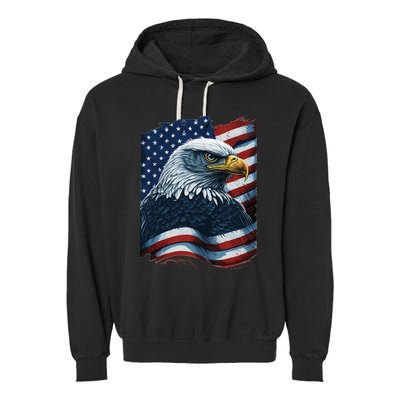 Bald Eagle Proud Patriotic American US Flag 4th Of July Garment-Dyed Fleece Hoodie