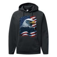 Bald Eagle Proud Patriotic American US Flag 4th Of July Performance Fleece Hoodie