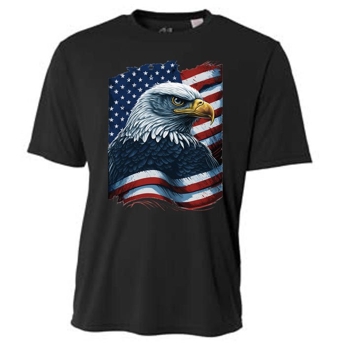 Bald Eagle Proud Patriotic American US Flag 4th Of July Cooling Performance Crew T-Shirt