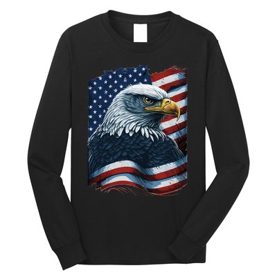 Bald Eagle Proud Patriotic American US Flag 4th Of July Long Sleeve Shirt