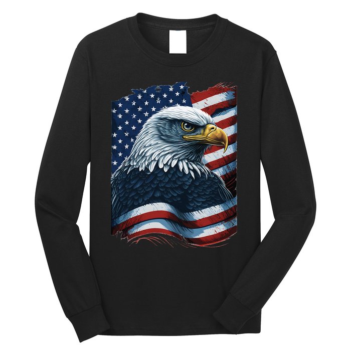 Bald Eagle Proud Patriotic American US Flag 4th Of July Long Sleeve Shirt