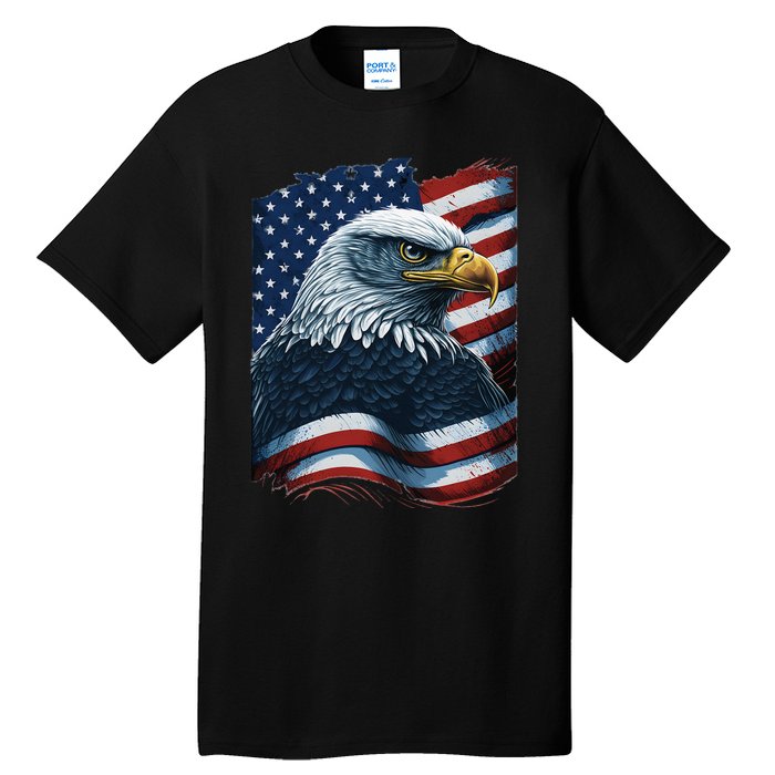 Bald Eagle Proud Patriotic American US Flag 4th Of July Tall T-Shirt