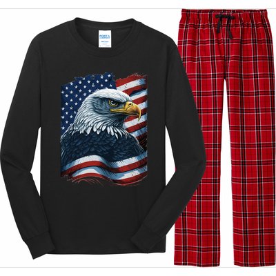 Bald Eagle Proud Patriotic American US Flag 4th Of July Long Sleeve Pajama Set