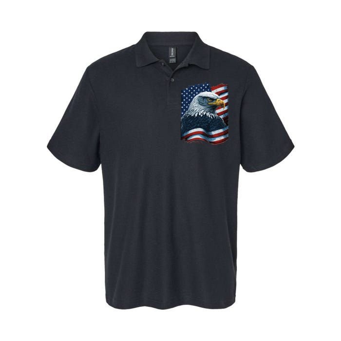 Bald Eagle Proud Patriotic American US Flag 4th Of July Softstyle Adult Sport Polo