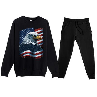 Bald Eagle Proud Patriotic American US Flag 4th Of July Premium Crewneck Sweatsuit Set