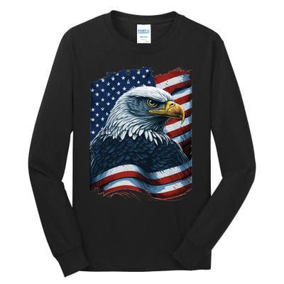 Bald Eagle Proud Patriotic American US Flag 4th Of July Tall Long Sleeve T-Shirt