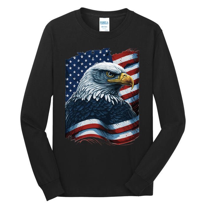 Bald Eagle Proud Patriotic American US Flag 4th Of July Tall Long Sleeve T-Shirt