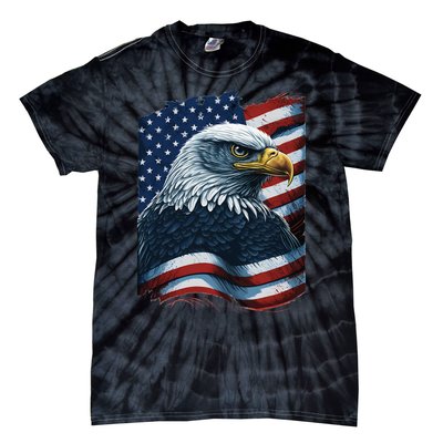 Bald Eagle Proud Patriotic American US Flag 4th Of July Tie-Dye T-Shirt