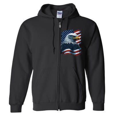 Bald Eagle Proud Patriotic American US Flag 4th Of July Full Zip Hoodie