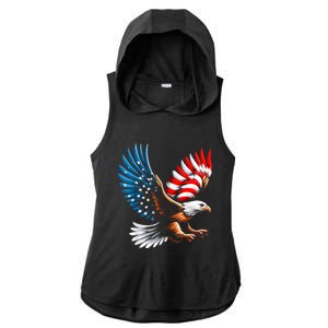 Bald Eagle & Patriotic American Flag 4th Of July Ladies PosiCharge Tri-Blend Wicking Draft Hoodie Tank