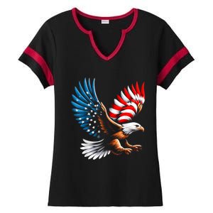 Bald Eagle & Patriotic American Flag 4th Of July Ladies Halftime Notch Neck Tee