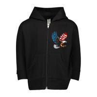 Bald Eagle & Patriotic American Flag 4th Of July Toddler Zip Fleece Hoodie