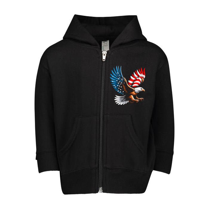 Bald Eagle & Patriotic American Flag 4th Of July Toddler Zip Fleece Hoodie