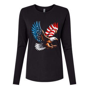 Bald Eagle & Patriotic American Flag 4th Of July Womens Cotton Relaxed Long Sleeve T-Shirt