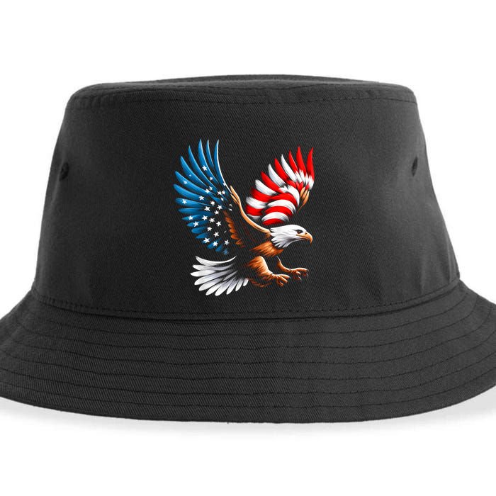 Bald Eagle & Patriotic American Flag 4th Of July Sustainable Bucket Hat