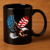 Bald Eagle & Patriotic American Flag 4th Of July 11oz C Handle Ceramic Mug
