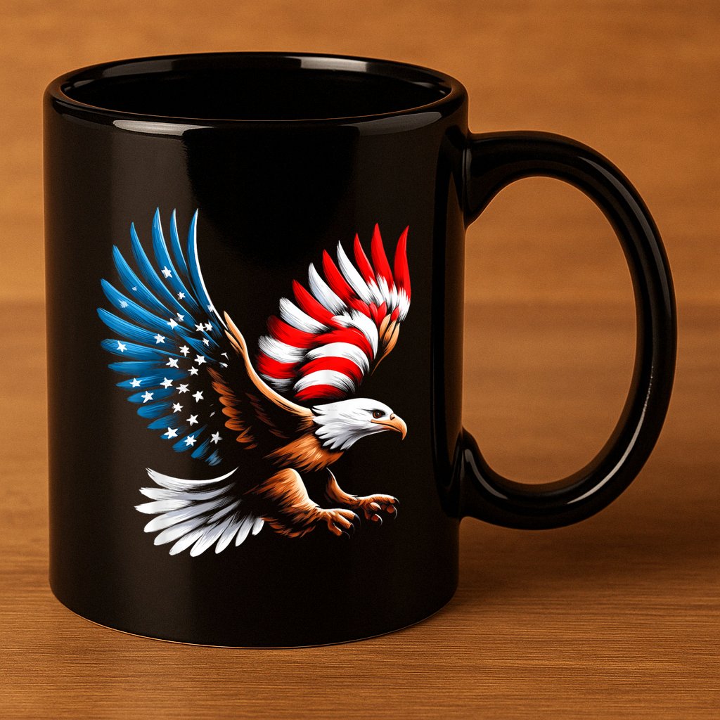Bald Eagle & Patriotic American Flag 4th Of July 11oz C Handle Ceramic Mug
