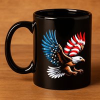 Bald Eagle & Patriotic American Flag 4th Of July 11oz C Handle Ceramic Mug
