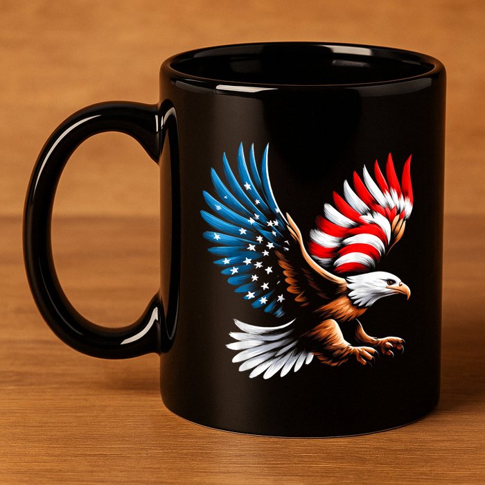 Bald Eagle & Patriotic American Flag 4th Of July 11oz C Handle Ceramic Mug