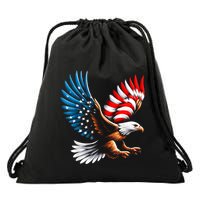Bald Eagle & Patriotic American Flag 4th Of July Drawstring Bag