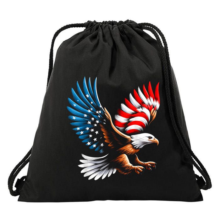 Bald Eagle & Patriotic American Flag 4th Of July Drawstring Bag