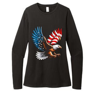 Bald Eagle & Patriotic American Flag 4th Of July Womens CVC Long Sleeve Shirt