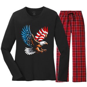 Bald Eagle & Patriotic American Flag 4th Of July Women's Long Sleeve Flannel Pajama Set 