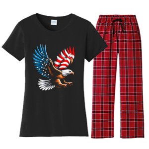 Bald Eagle & Patriotic American Flag 4th Of July Women's Flannel Pajama Set